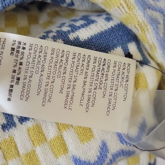 NEW XL FREE PEOPLE BLUE YELLOW CREAM NORDIC BUTTON SWEATER Apres Ski NWT - Picture 11 of 14